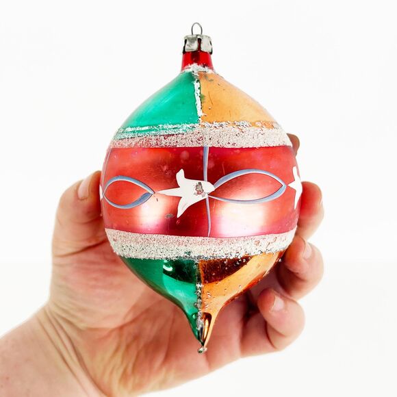 Vintage Polish Jumbo Reflector Ornament Red White Blue Christmas Indent Glass main image 0